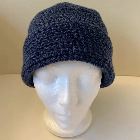 Men's Navy Blue Crochet Beanie - Picture 1 of 5